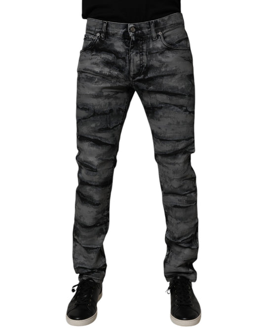 Dolce & Gabbana Gray Tie Dye Cotton Skinny Men Denim Jeans PAN75188-48