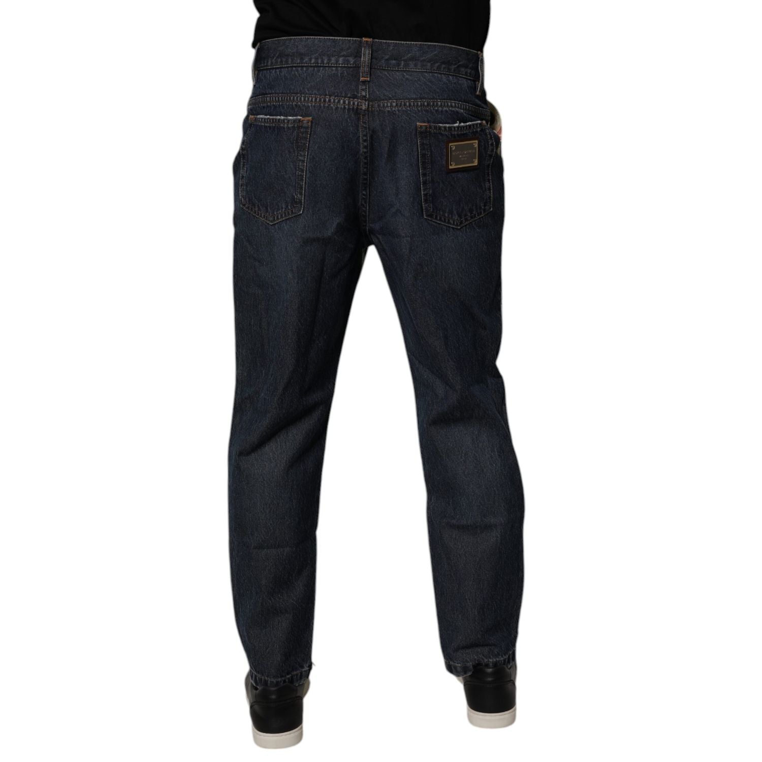 Dolce & Gabbana Beige Blue Floral Cotton Men Denim Jeans
