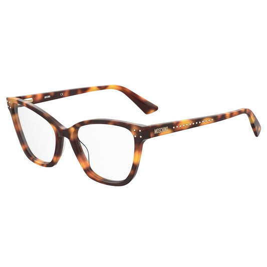 Moschino Brown Acetate Frames with Havana pattern, style MOS595-05L, lens/bridge/temple size 54/17/140 mm, eyewear for women.