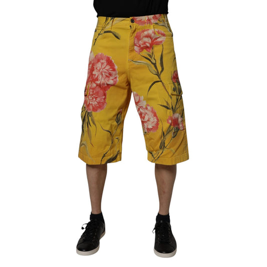 Dolce & Gabbana Yellow Floral Cargo Denim Men Bermuda Shorts PAN75205-44