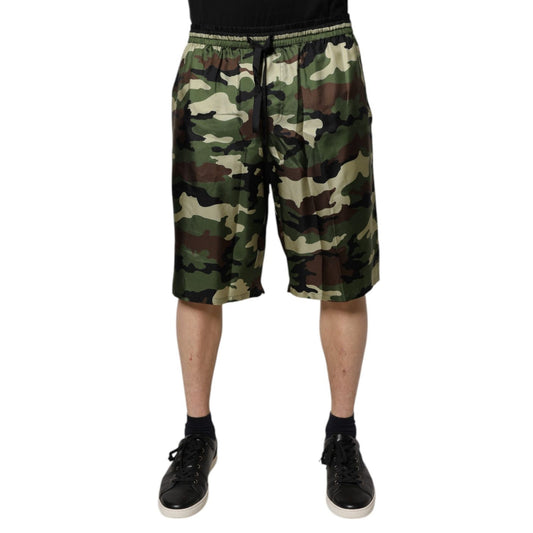 Dolce & Gabbana Multicolor Camouflage Silk Mid Waist Bermuda Shorts PAN75720-48