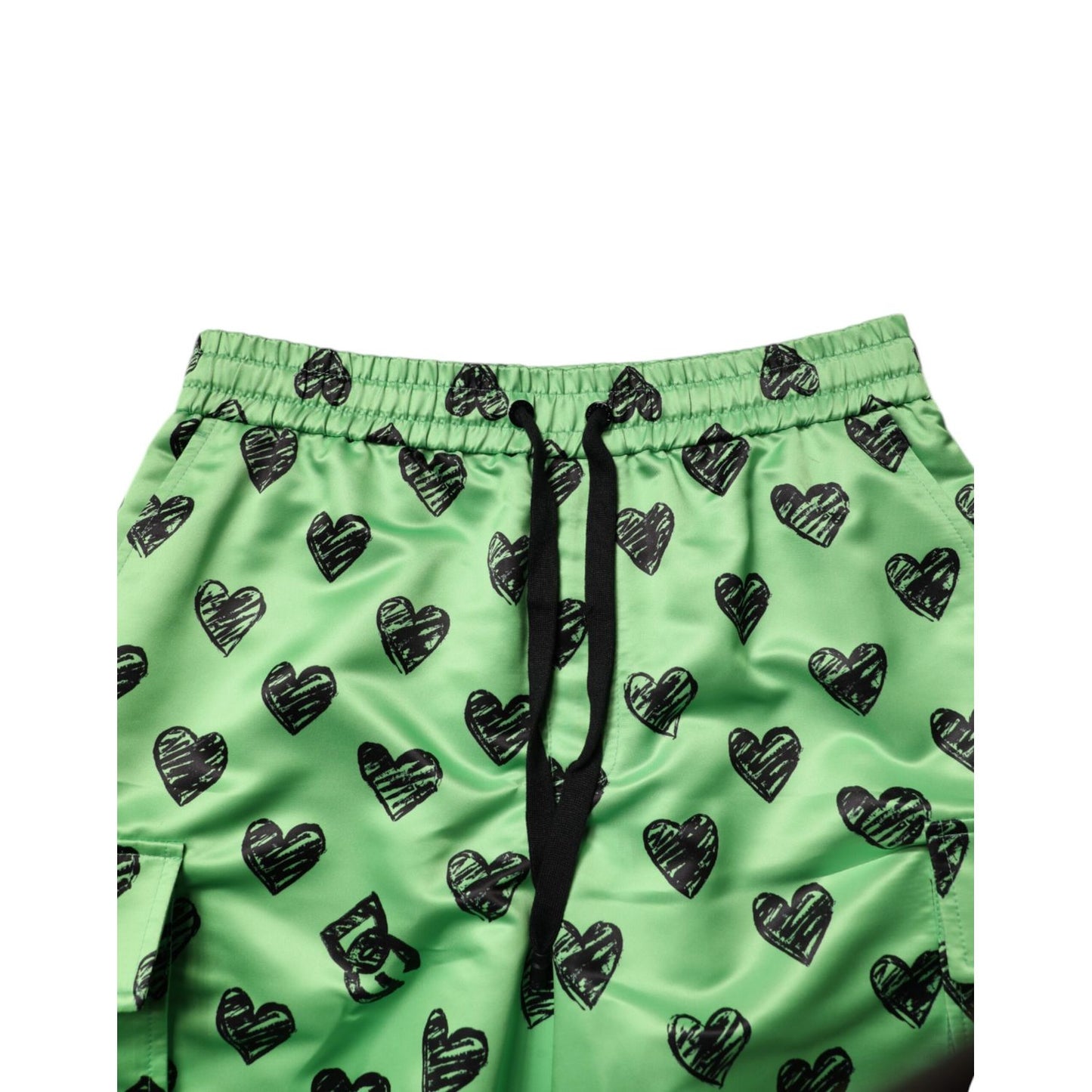 Dolce & Gabbana Green Heart Print Cargo Men Bermuda Shorts
