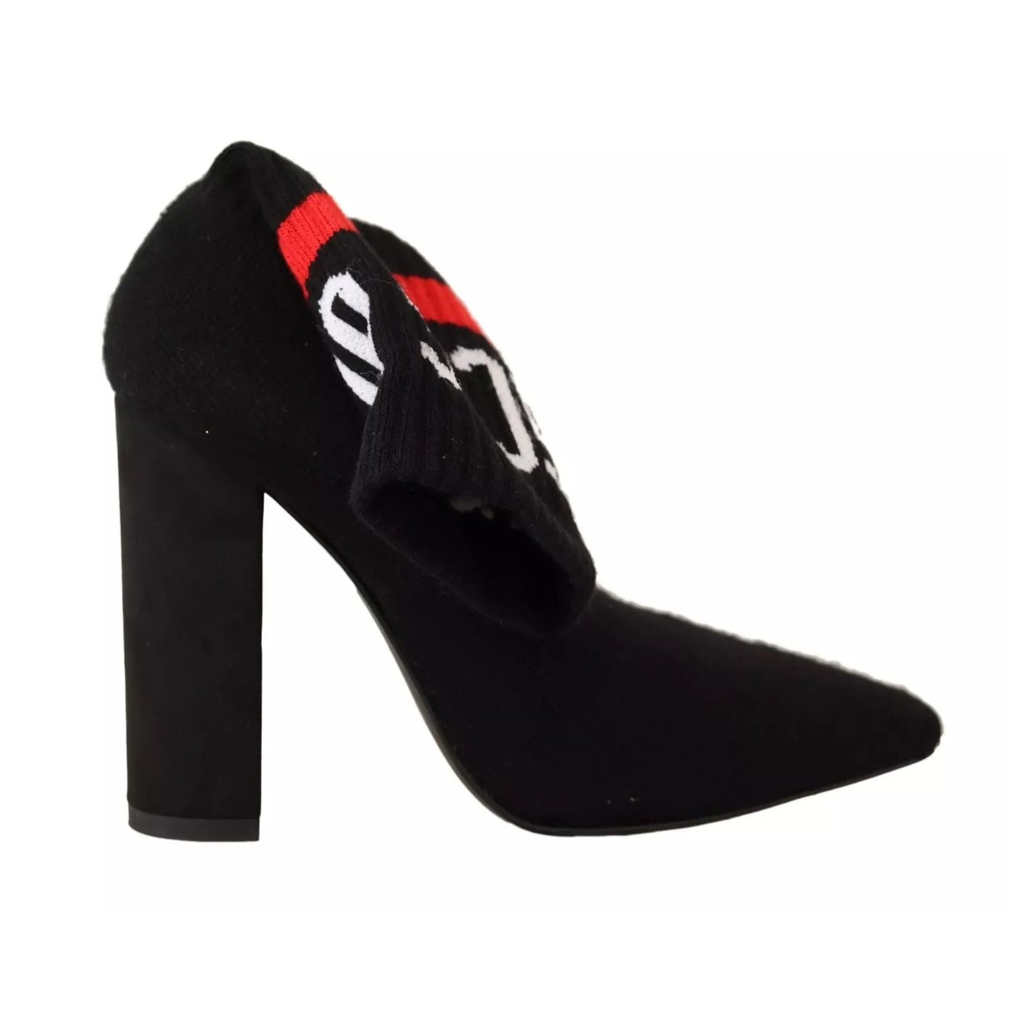 GCDS Black Suede Logo Socks Block Heel Ankle Boots Shoes