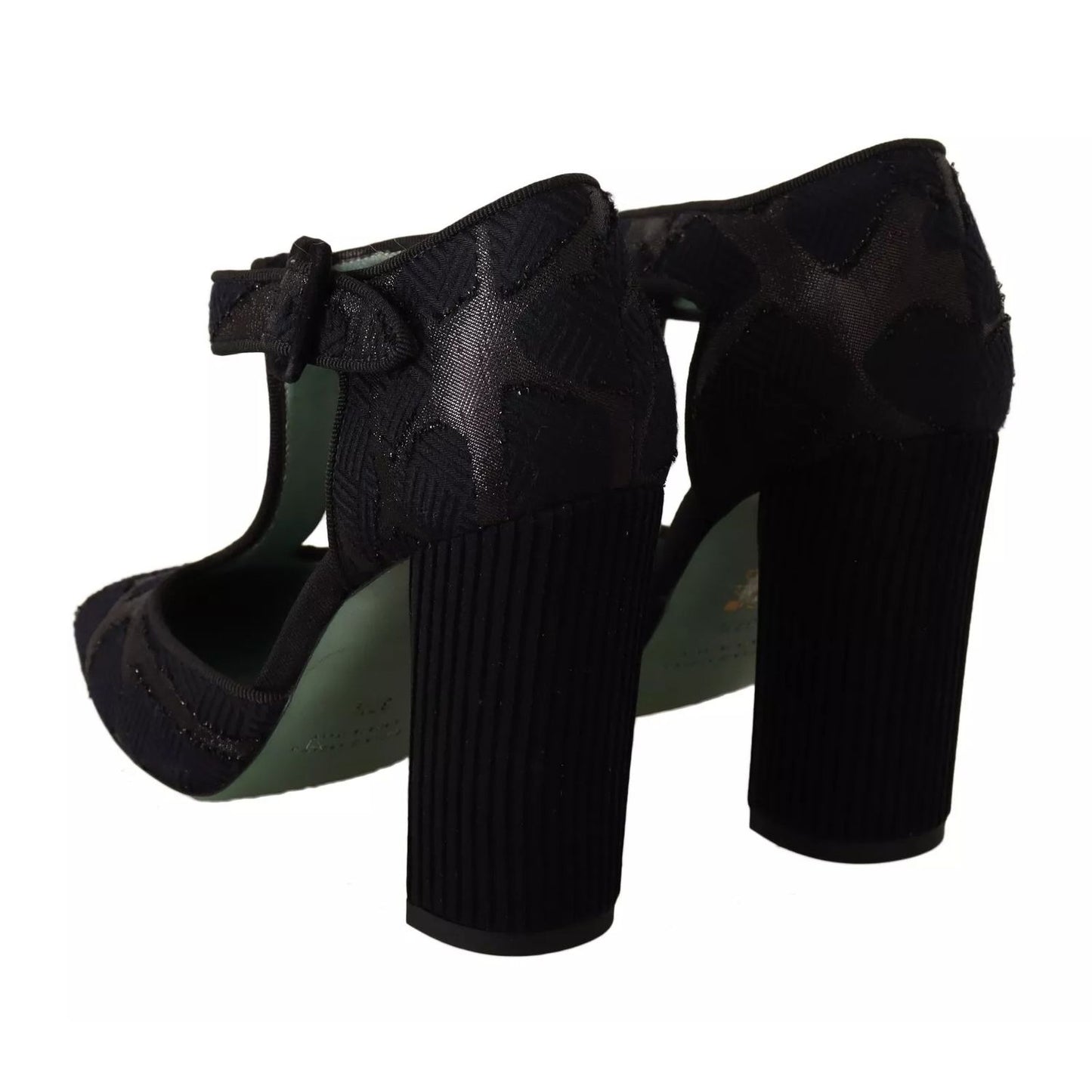 Paola D'Arcano Black Suede Leather Block Heels Sandals Shoes