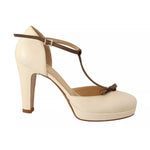 SERGIO LEVANTESI Off White Leather T-Strap Heels Sandals Shoes