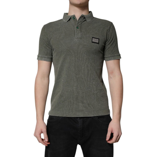 Dolce & Gabbana Army Green Logo Plaque Cotton Polo Shirt T-shirt TSH90002-44