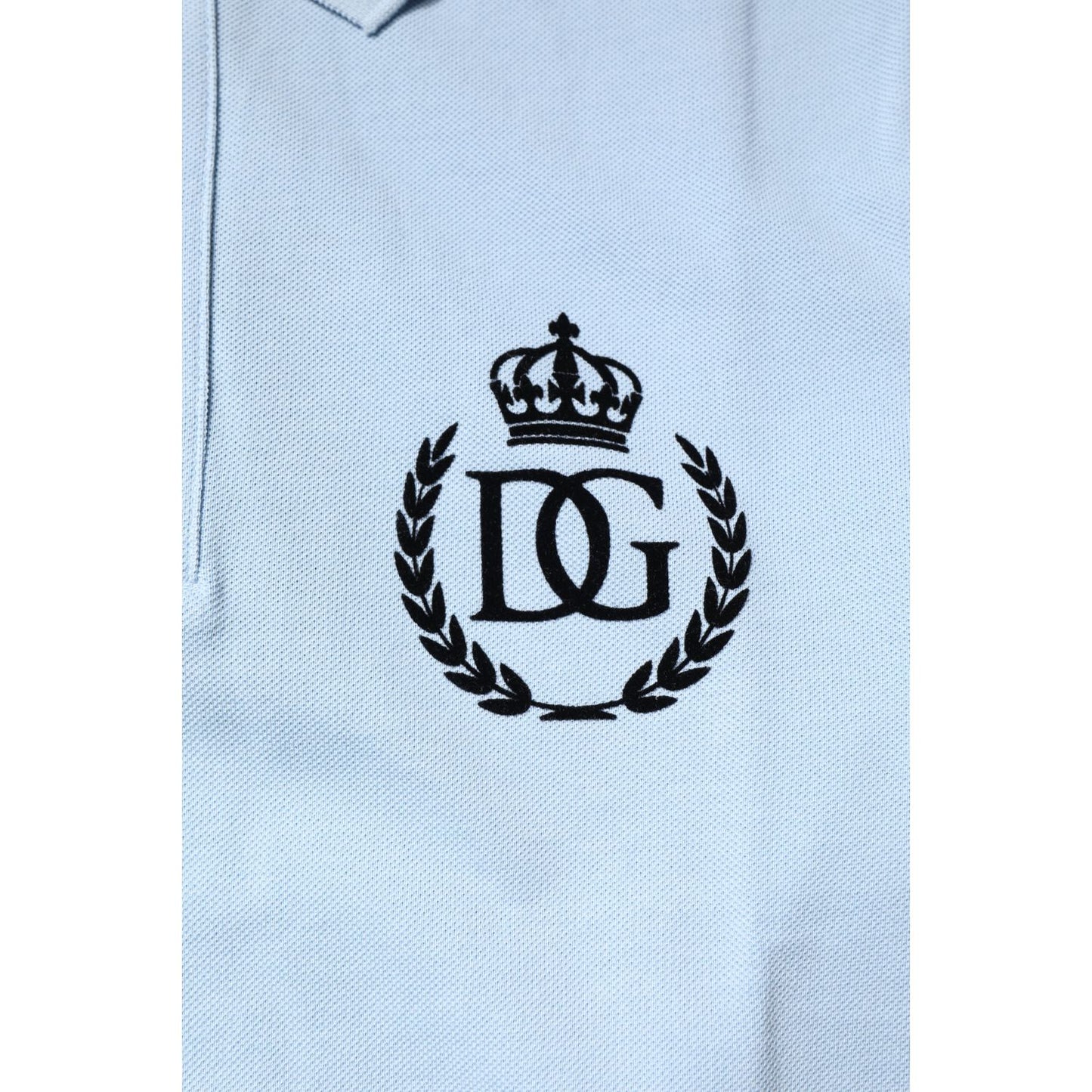 Dolce & Gabbana Sky Blue Cotton Crown Collared Polo T-shirt