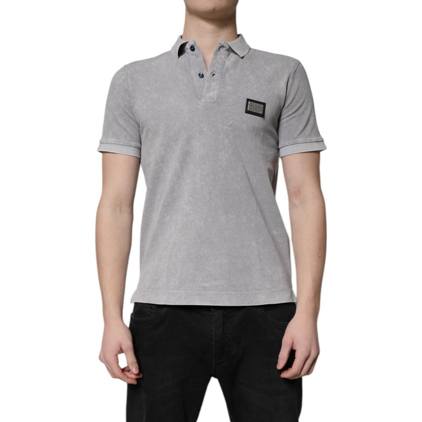 Dolce & Gabbana Gray Logo Plaque Cotton Men Polo Shirt T-shirt TSH90043-46