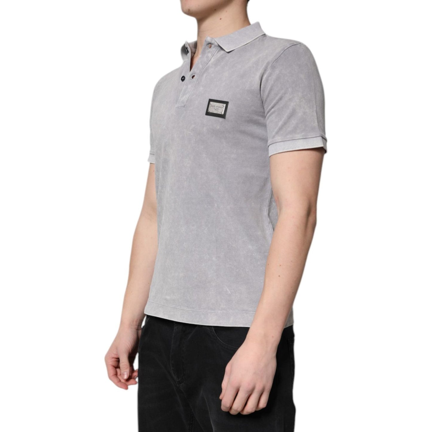 Dolce & Gabbana Gray Logo Plaque Cotton Men Polo Shirt T-shirt TSH90043-46