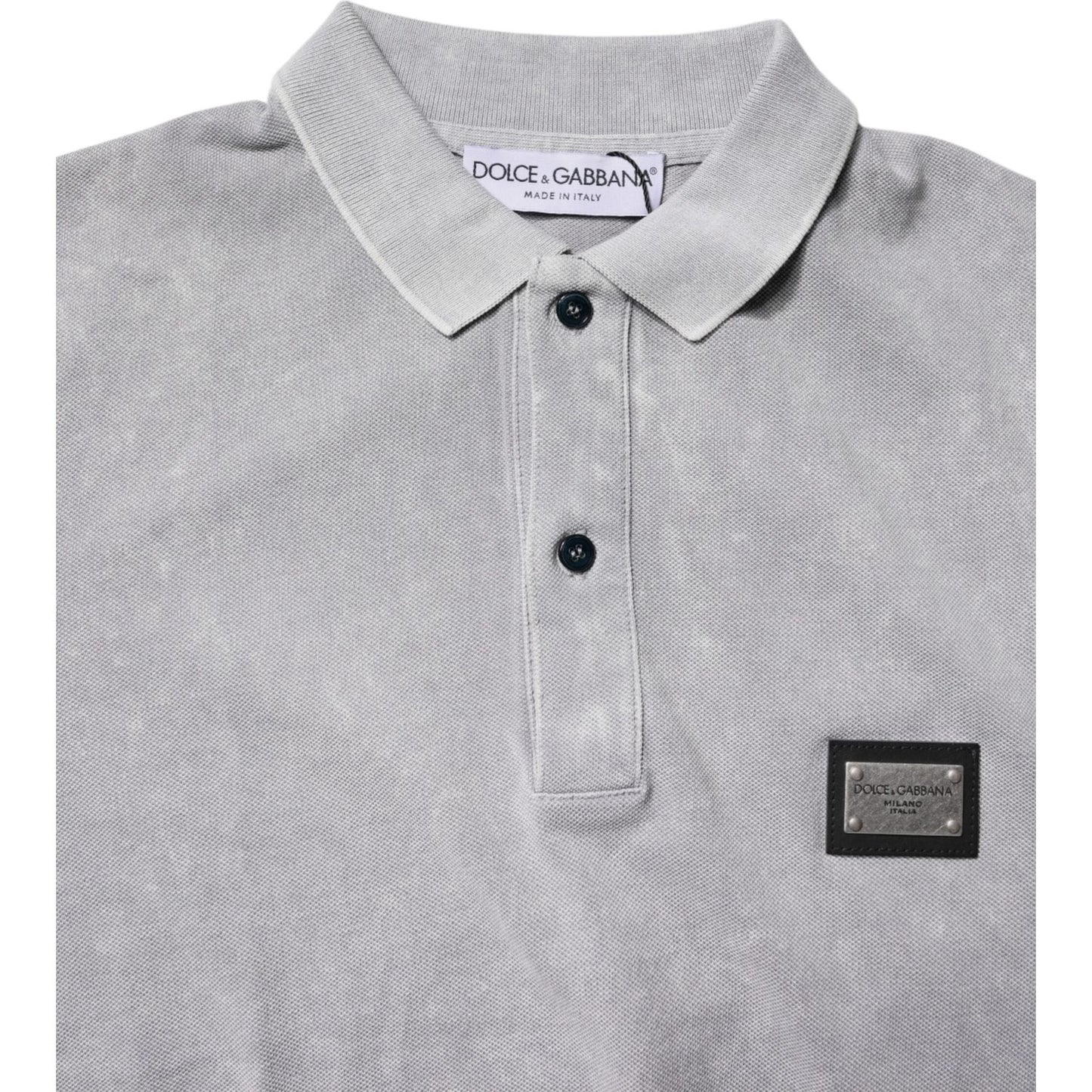 Dolce & Gabbana Gray Logo Plaque Cotton Men Polo Shirt T-shirt TSH90043-46