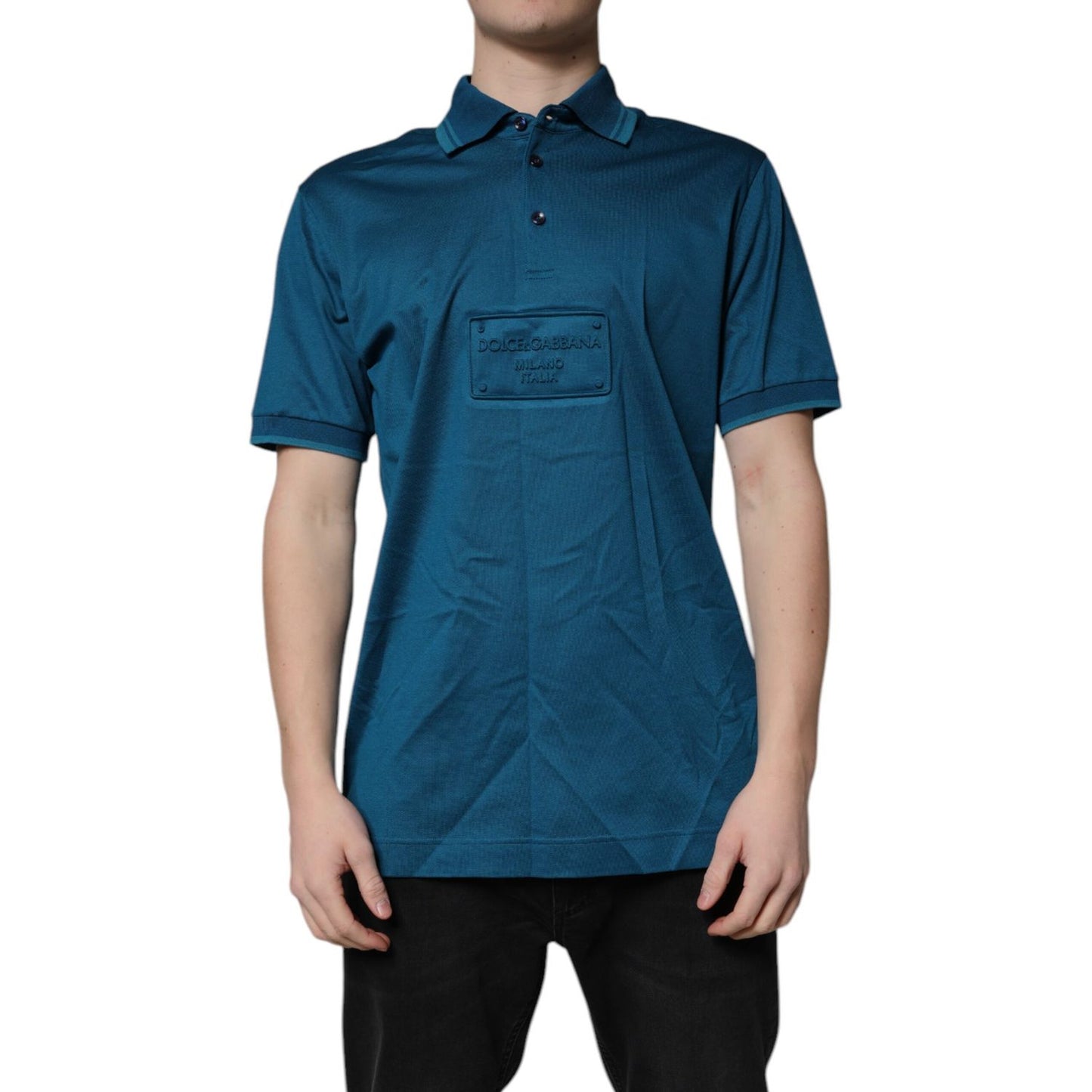 Dolce & Gabbana Blue Logo Cotton Men Polo Shirt T-shirt
