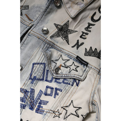 Dolce & Gabbana Light Blue Graffiti Button Down Denim Jacket