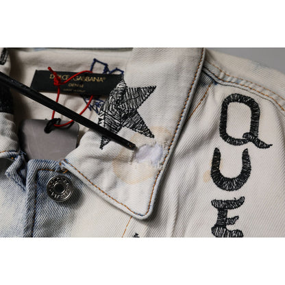 Dolce & Gabbana Light Blue Graffiti Button Down Denim Jacket