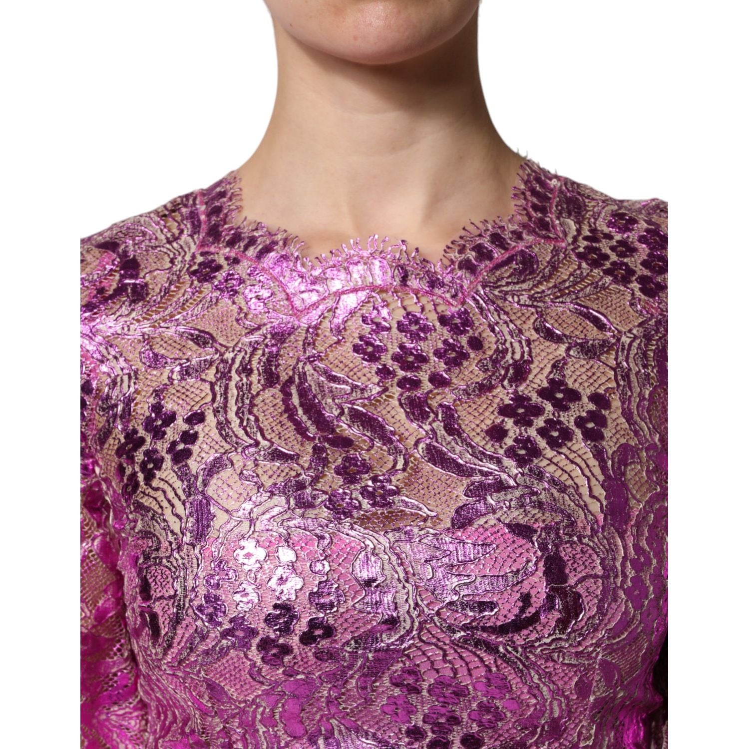 Dolce & Gabbana Metallic Fuchsia Floral Sheath Mini Dress