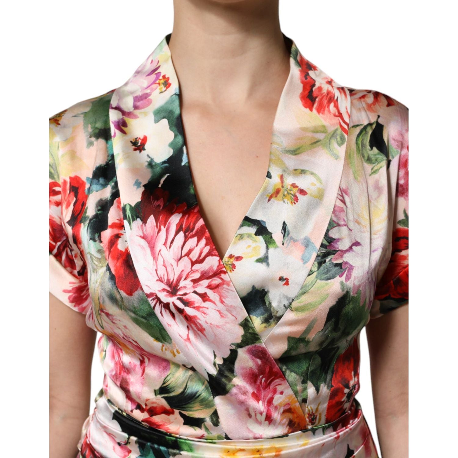 Dolce & Gabbana Multicolor Floral Short Sleeves Sheath Midi Dress