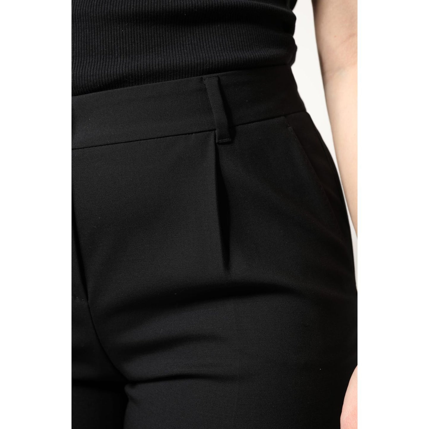 Dolce & Gabbana Black Wool High Waist Boot Cut Dress Pants