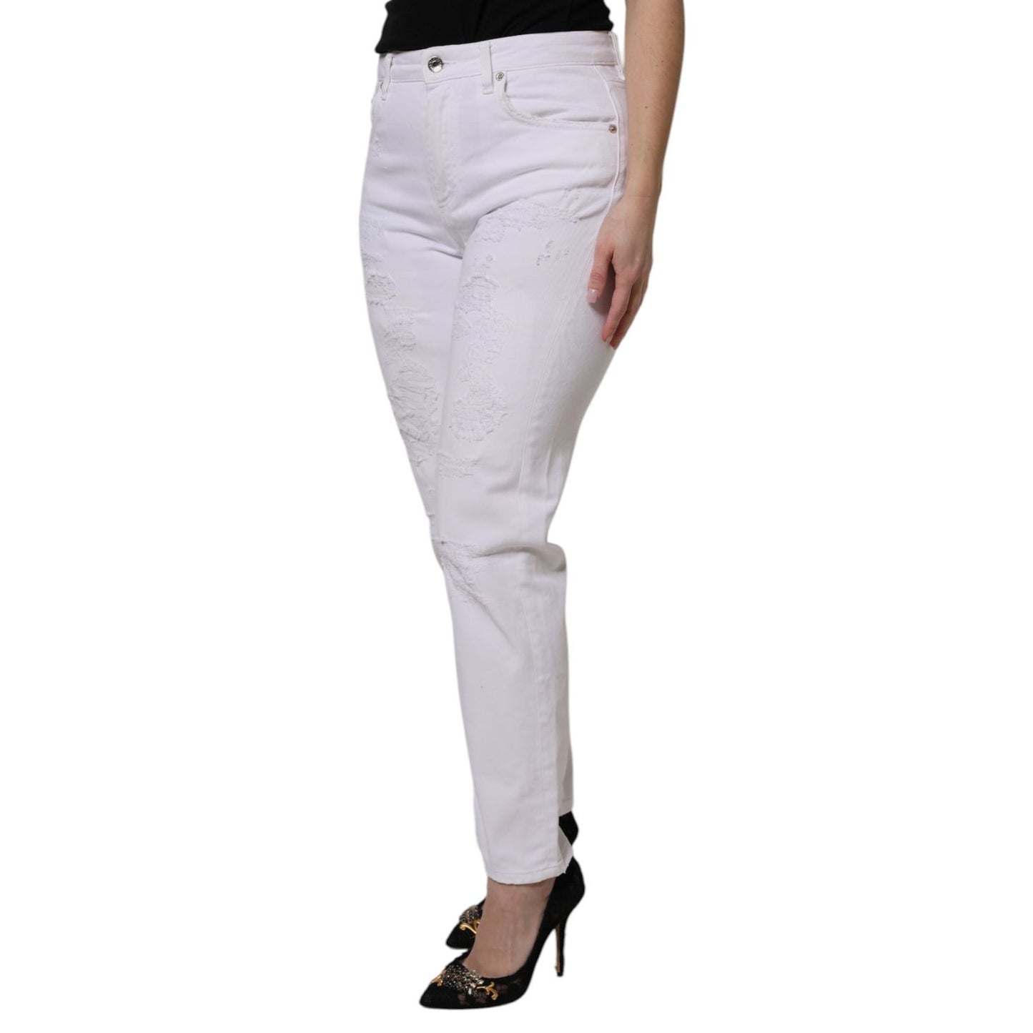 Dolce & Gabbana White Cotton High Waist Skinny Denim Jeans