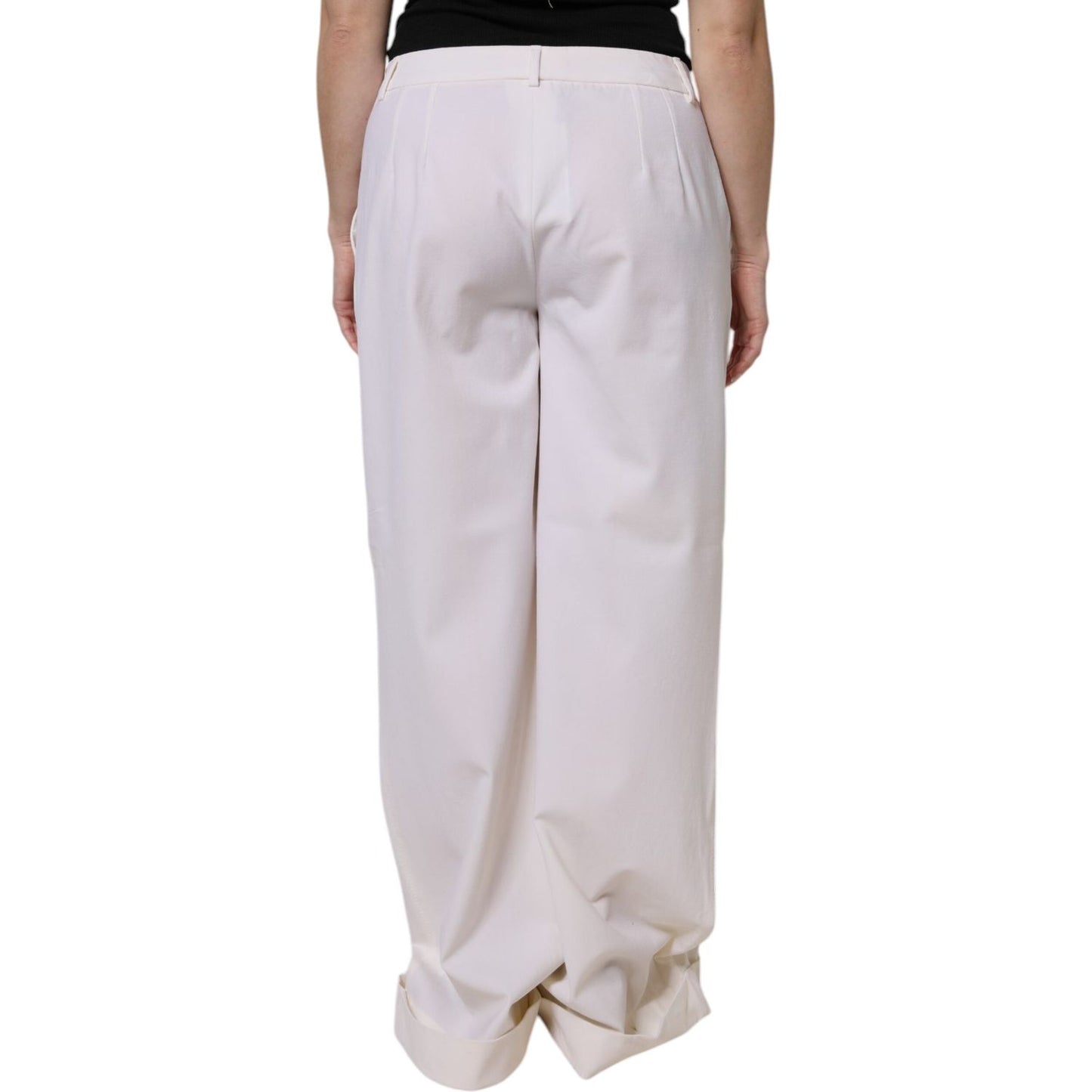 Dolce & Gabbana White Wool Mid Waist Wide Leg Pants PAN76145-48