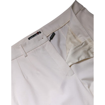 Dolce & Gabbana White Wool Mid Waist Wide Leg Pants