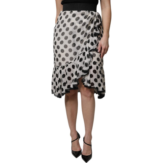 Dolce & Gabbana White Black Polka Dots Knee Length Skirt SKI2081-36