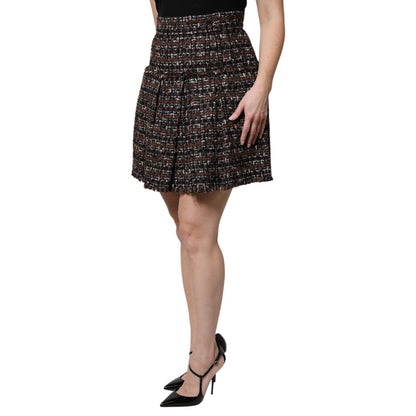 Dolce & Gabbana Multicolor High Waist Tartan Tweed Mini Skirt