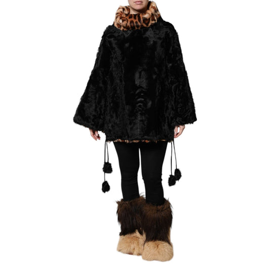 Dolce & Gabbana Black Lamb Fur Short Women Coat Jacket