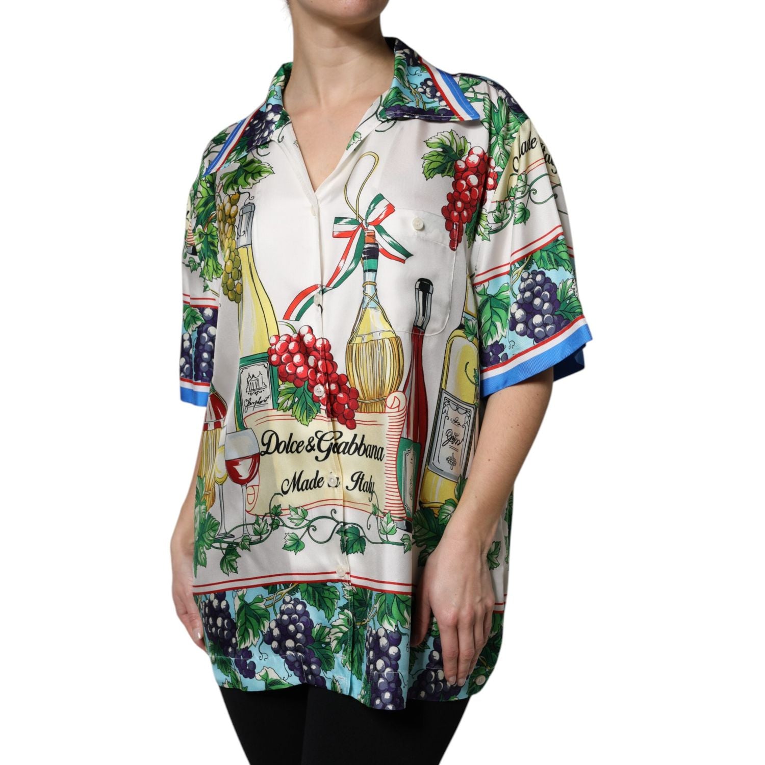 Dolce & Gabbana Multicolor Short Sleeve Silk Food Shirt Top