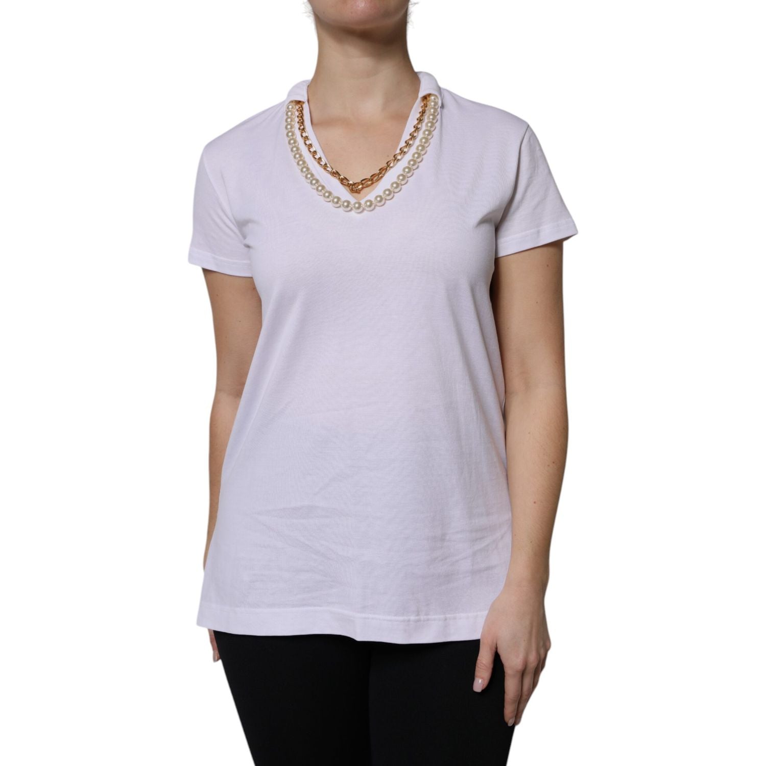 Dolce & Gabbana White Necklace Cotton Short Sleeve T-shirt