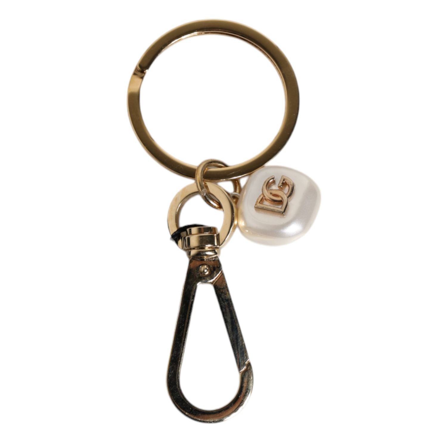 Dolce & Gabbana Chic Gold Brass Faux Pearl Letter Charm Keyring Keychain