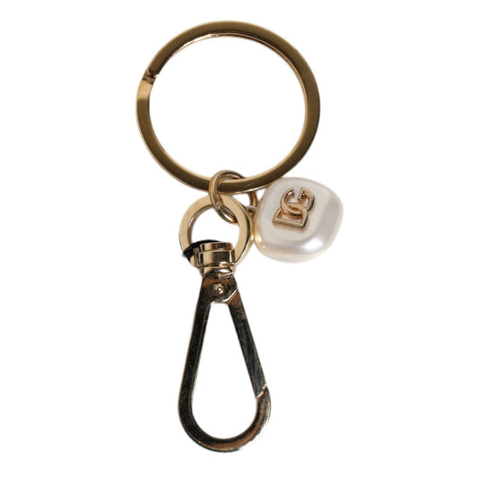 Dolce & Gabbana Chic Gold Brass Faux Pearl Letter Charm Keyring Keychain SMY10441