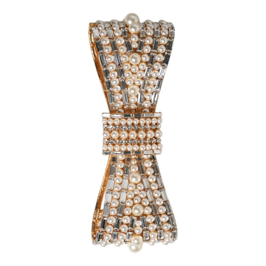 Dolce & Gabbana Gold Tone Brass Bow Crystal FauxPearl Embellished Brooch SMY10433