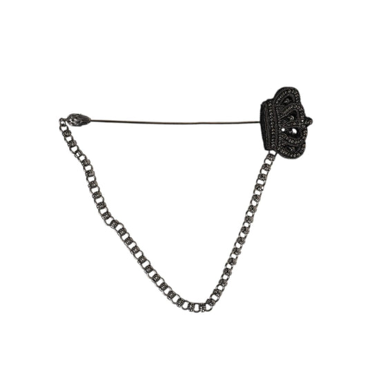 Dolce & Gabbana Silver Tone Brass Crown Chain Women Brooch Lapel Pin