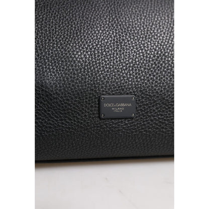 Dolce & Gabbana Black Leather Logo Plaque Shoulder Crossbody Bag