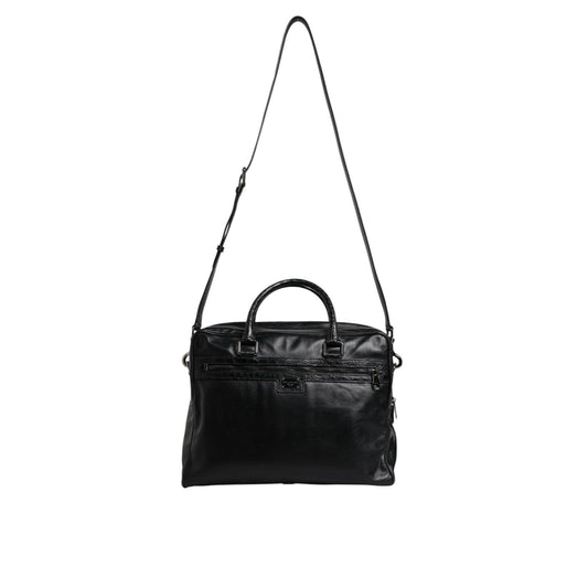 Dolce & Gabbana Black Leather Messenger Shoulder Strap Bag