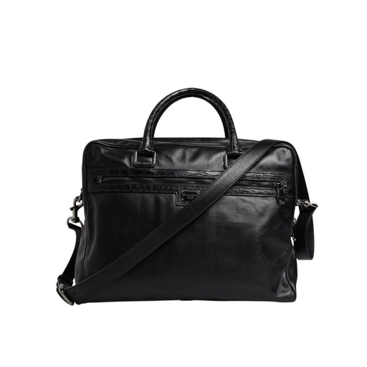 Dolce & Gabbana Black Leather Messenger Shoulder Strap Bag