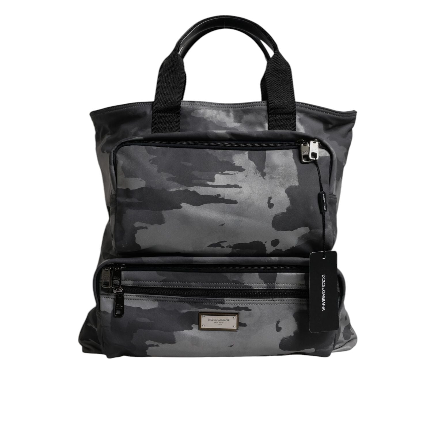 Dolce & Gabbana Gray Camo Cotton Multiple Compartments Tote Bag