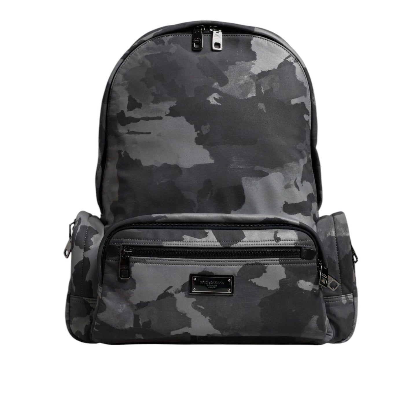 Dolce & Gabbana Gray Cotton Camouflage Logo Plaque Backpack Bag