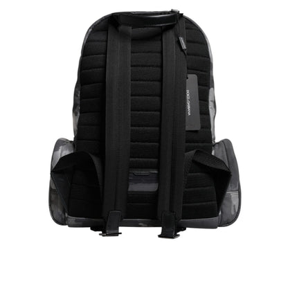 Dolce & Gabbana Gray Cotton Camouflage Logo Plaque Backpack Bag