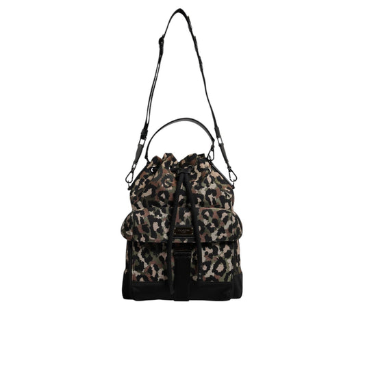 Dolce & Gabbana Multicolor Leopard Cotton Shoulder Bucket Bag BAG4354