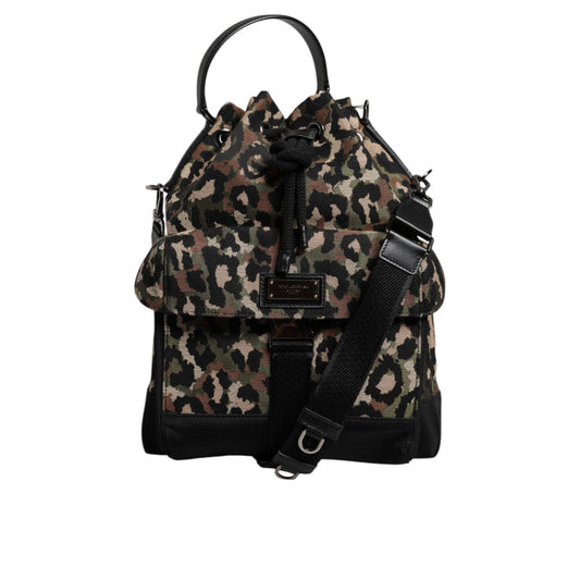 Dolce & Gabbana Multicolor Leopard Cotton Shoulder Bucket Bag BAG4354