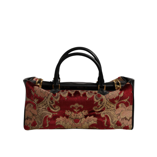 Dolce & Gabbana Multicolor Leather Brocade Velvet Travel Duffle Tote Bag BAG4369