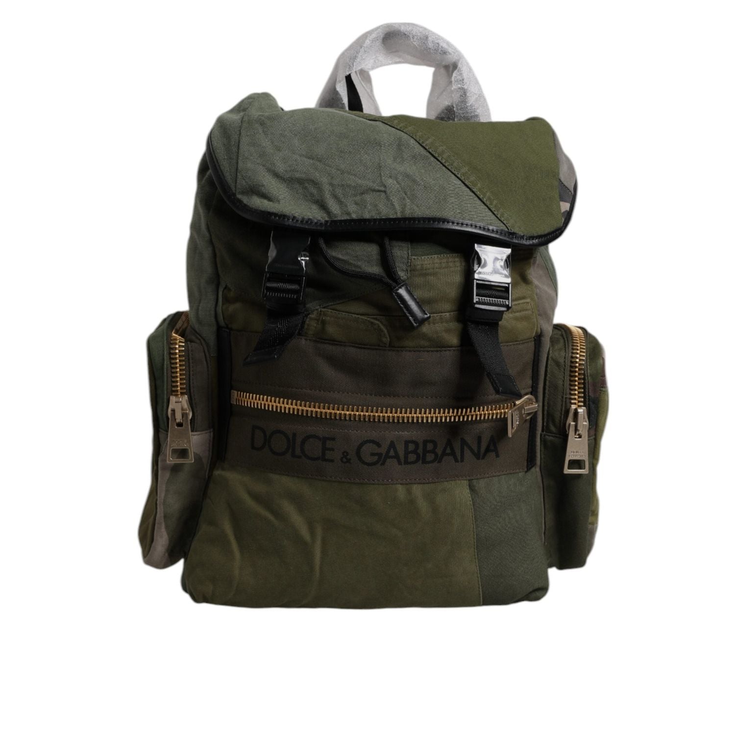 Dolce & Gabbana Military Green Patchwork Travel Backpack Bag
