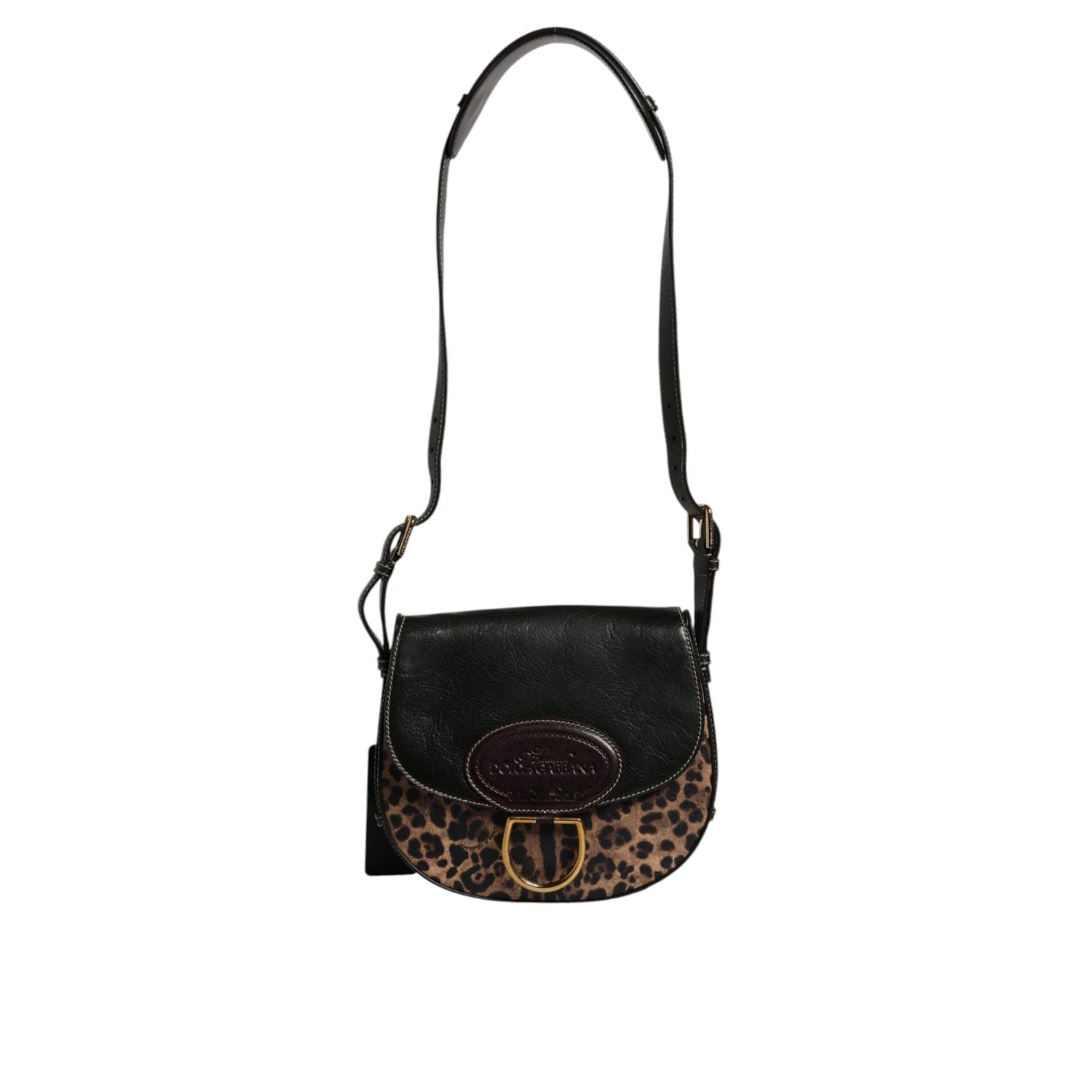 Dolce & Gabbana Black Brown Leopard Leather Shoulder Strap Bag