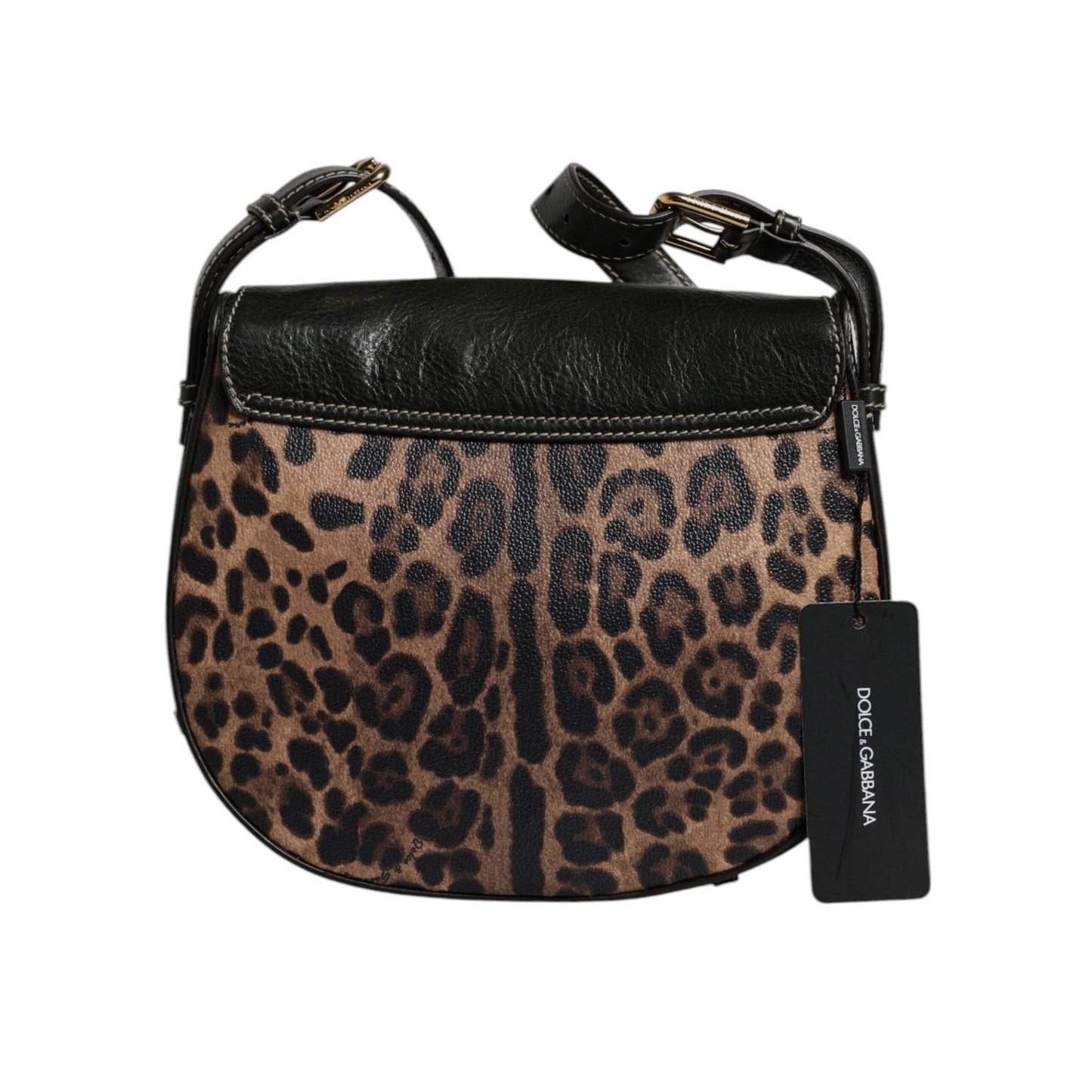 Dolce & Gabbana Black Brown Leopard Leather Shoulder Strap Bag