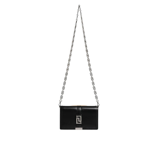 Versace Black Calfskin Leather Chain Strap Shoulder Crossbody Bag