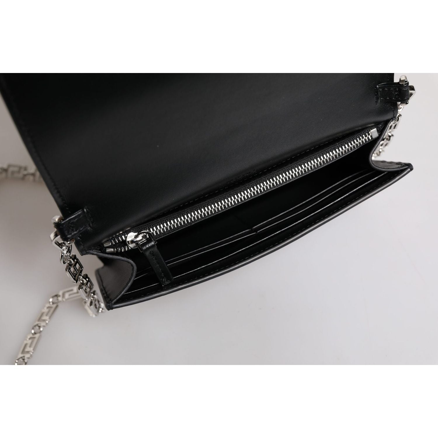 Versace Black Calfskin Leather Chain Strap Shoulder Crossbody Bag