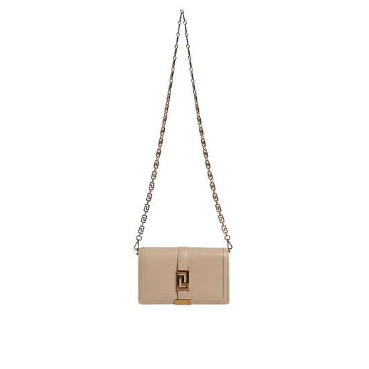 Versace Beige Gold Chain Calf Leather Wallet Crossbody Bag