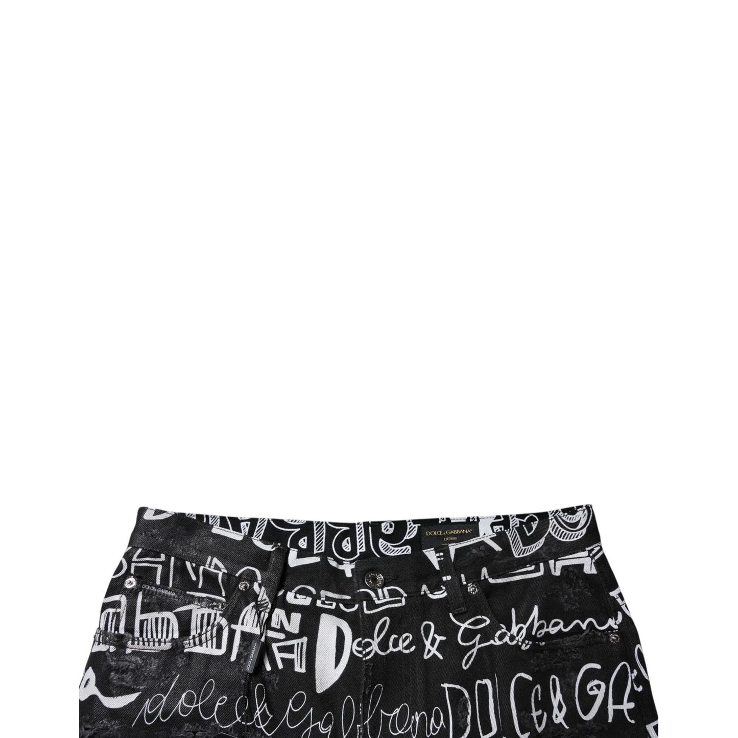 Dolce & Gabbana Black Cotton Logo Print Straight Denim Jeans