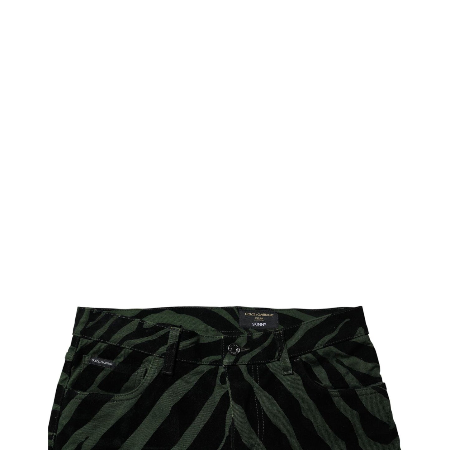 Dolce & Gabbana Black Green Stripes Cotton Skinny Denim Jeans