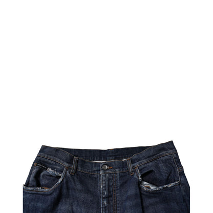 Dolce & Gabbana Dark Blue Tattered Wide Leg Men Denim Jeans